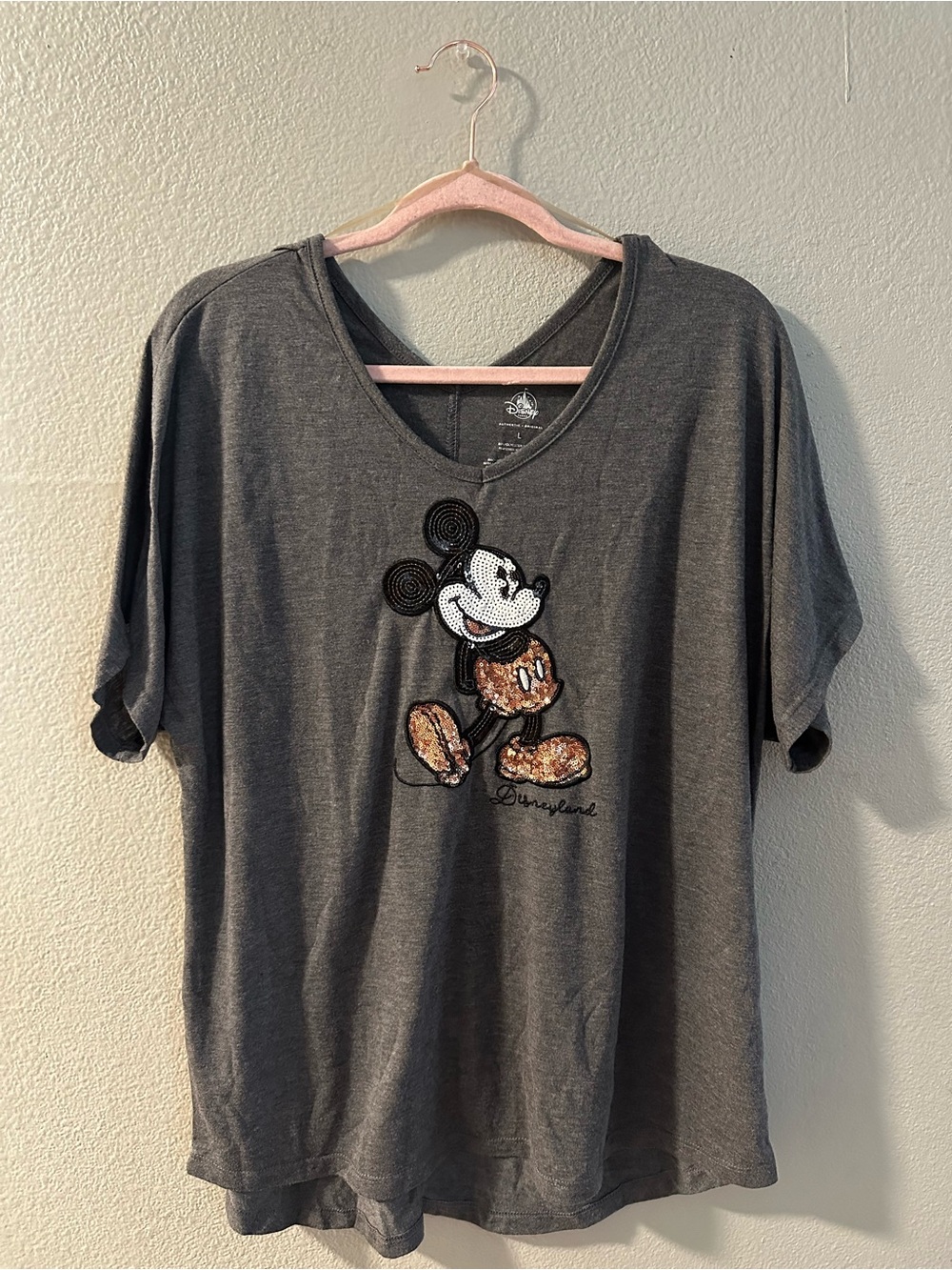 Disney Charcoal Gray Short Sleeve Mickey Sequin Tee